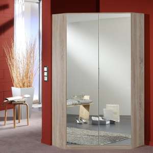 Bruce Mirrored Corner Wardrobe In Oak Effect With 2 Doors