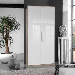 Bruce Wardrobe In Oak Effect With White Gloss Fronts And 2 Doors