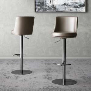 Banbury Taupe Faux Leather Gas-lift Bar Stools In Pair