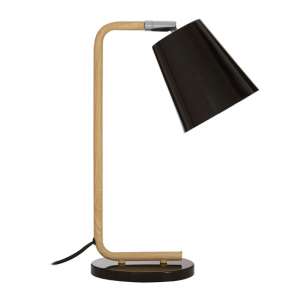 Bruyo Black Metal Table Lamp With Natural Wooden Stalk