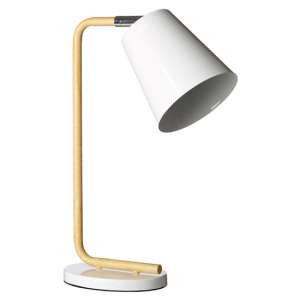 Bruyo White Metal Table Lamp With Natural Wooden Stalk