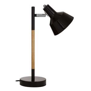 Brymon Black Metal Table Lamp With Natural Wooden Stalk