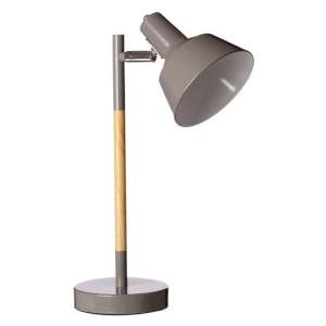 Brymon Grey Metal Table Lamp With Natural Wooden Stalk