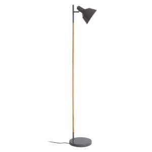 Bryton Grey Metal Floor Lamp With Natural Wooden Stand