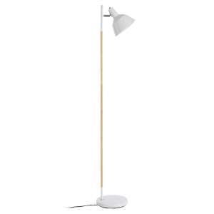 Bryton White Metal Floor Lamp With Natural Wooden Stand