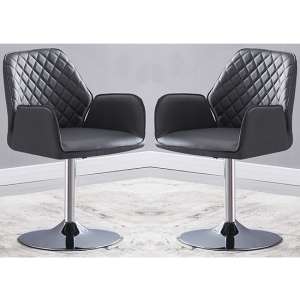 Bucketeer Grey Faux Leather Dining Chairs In Pair