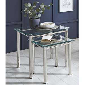 Buckeye Clear Glass Set Of 2 Side Tables With Chrome Legs
