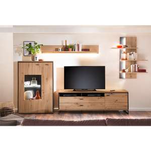 Buenos Aires LED Living Room Set In Planked Oak With Wall Shelf
