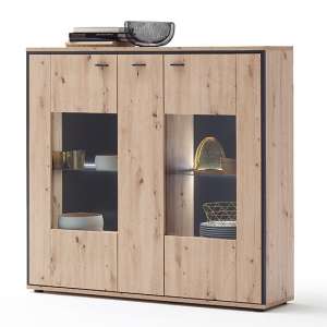 Buenos Aires LED Wooden Highboard In Planked Oak With 3 Doors