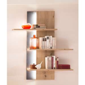 Buenos Aires LED Wooden Wall Shelving Unit In Planked Oak