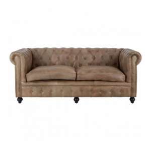 Buffaloes 3 Seater Leather Sofa In Light Brown