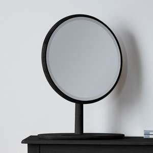 Burbank Round Dressing Mirror In Black Wooden Frame