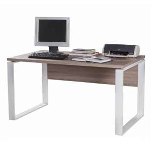 Buren Wooden Computer Desk In Truffle Oak And White Gloss