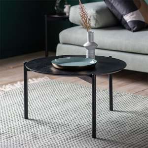 Burlap Round Wooden Coffee Table In Black