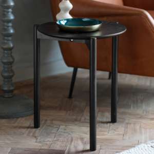 Burlap Round Wooden Side Table In Black