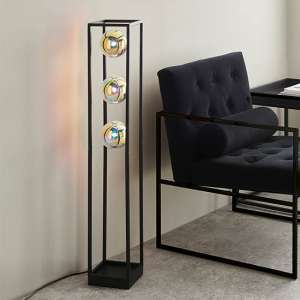 Burnet Iridescent Glass Floor Lamp With Matt Black Open Frame