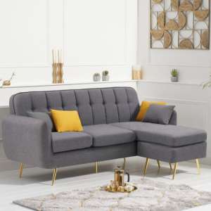 Burnley Chesterfield Linen Fabric 3 Seater Corner Sofa In Grey