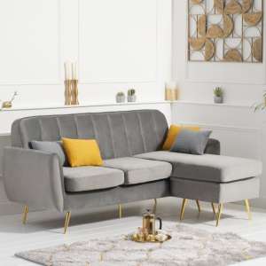 Burnley Chesterfield Velvet 3 Seater Corner Sofa In Grey