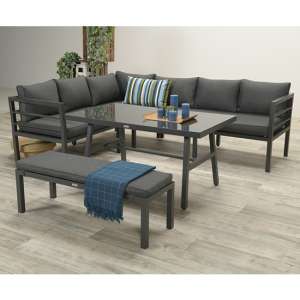 Burry Fabric Lounge Dining Set In Reflex Black With Black Frame