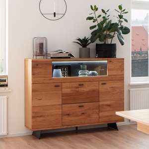 Bursa Wooden Highboard In Oak With 2 Doors 2 Drawers And LED