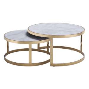 Burswood White Marble Nesting Tables With Golden Frame