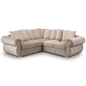Bushman Plush Velvet Large Corner Sofa In Beige