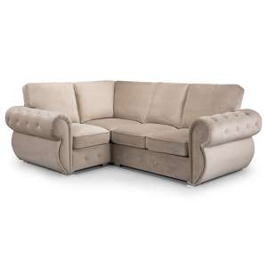 Bushman Plush Velvet Left Hand Corner Sofa In Beige