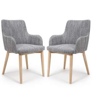 Saratov Fabric Dining Chair In Tweed Grey In A Pair