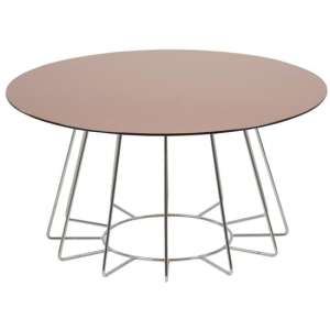 Cabazon Round Glass Coffee Table In Bronze With Chrome Base