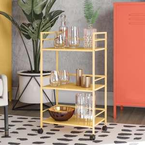 Cribbs Metal Rolling Drinks Trolley With 3 Shelves In Yellow