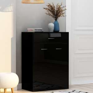 Cadao High Gloss Shoe Storage Cabinet With 2 Doors In Black