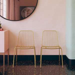 Coxhoe Gold Wired Design Dining Chairs In Pair