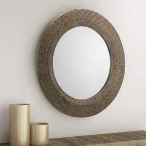 Cadence Small Round Ornate Wall Mirror In Pewter