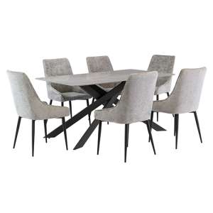 Caelan 160cm Rebecca Grey Marble Dining Table 6 Malie Chairs