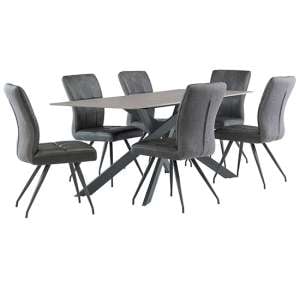 Caelan 200cm Grey Marble Dining Table 6 Kebrila Grey Chairs