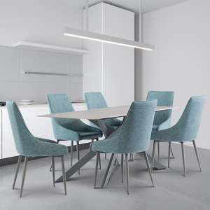 Caelan 200cm Matt Grey Marble Dining Table 6 Remika Teal Chairs
