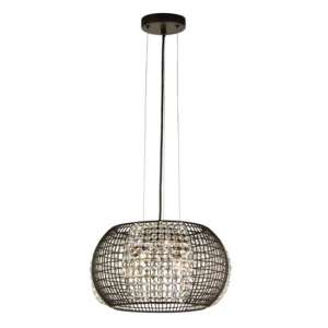 Cage Round 4 Pendant Light In Black With Crystal Glass Panels