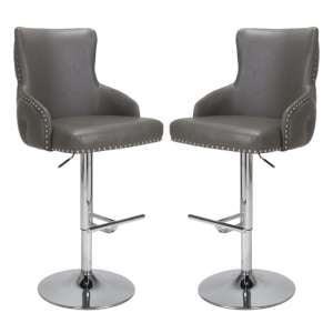 Cairo Grey Leather Effect Bar Stool In Pair