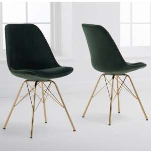Calabash Green Velvet Dining Chairs With Gold Legs In A Pair