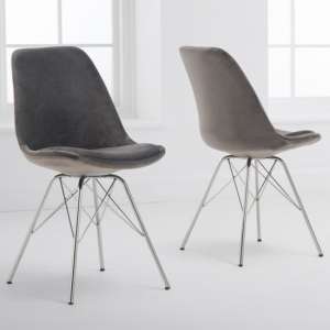 Calabash Grey Velvet Dining Chairs With Chrome Legs In A Pair