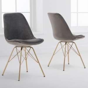Calabash Grey Velvet Dining Chairs With Gold Legs In A Pair