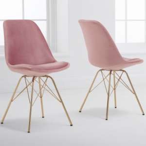 Calabash Pink Velvet Dining Chairs With Gold Legs In A Pair