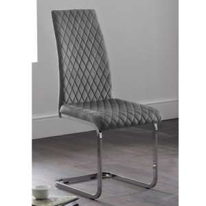 Calabria Velvet Cantilever Dining Chair In Grey