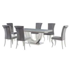 Calacatta White Marble Dining Table With 6 Liyam Grey Chairs