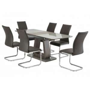 Calgary Glass Extending Dining Set In Grey With 6 Dining Chairs