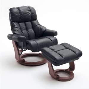 Calgary Relaxer Chair In Black And Walnut With Footstool