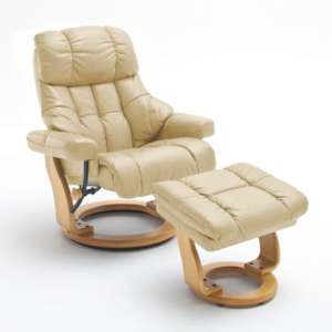 Calgary Relaxer Chair In Cream And Natural With Footstool