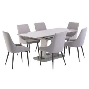 Calgene Extending Grey Gloss Dining Table 6 Remika Grey Chairs