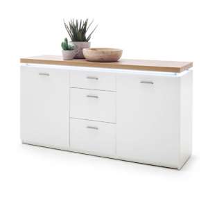 Cali LED 2 Doors Sideboard In Oak And White With 3 Drawers