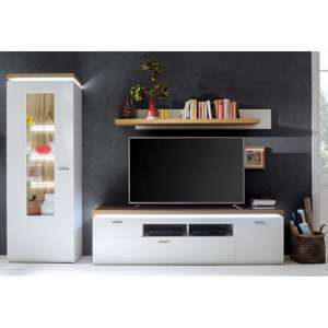 Cali LED Living Room Set In Oak And White With Display Cabinet